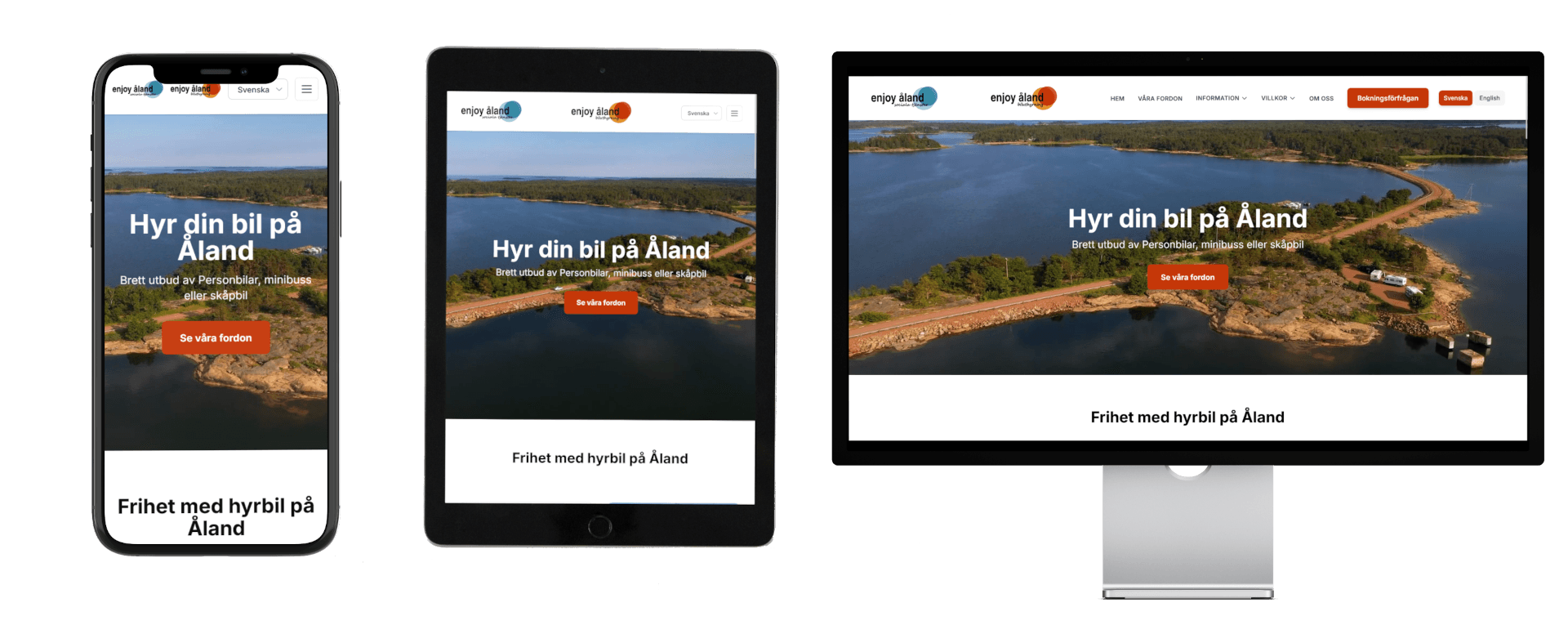Skärmdump av Enjoy Åland webbplats som visar modern design och användarvänlighet